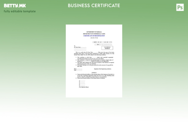 Модерен стил Индија Керала сертификат за регистрација Шаблон за Word и PDF